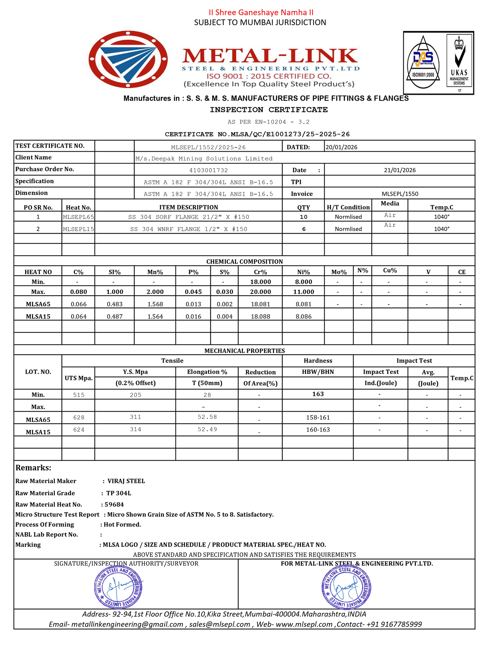 ISO 9001:2015 Certificate